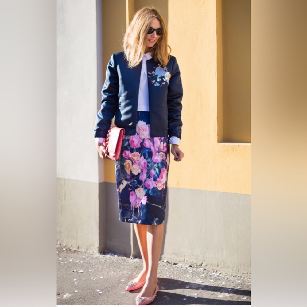 MSGM Floral Satin Pencil Skirt